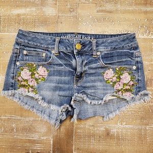 American Eagle Rose Embroidered Denim Shorts